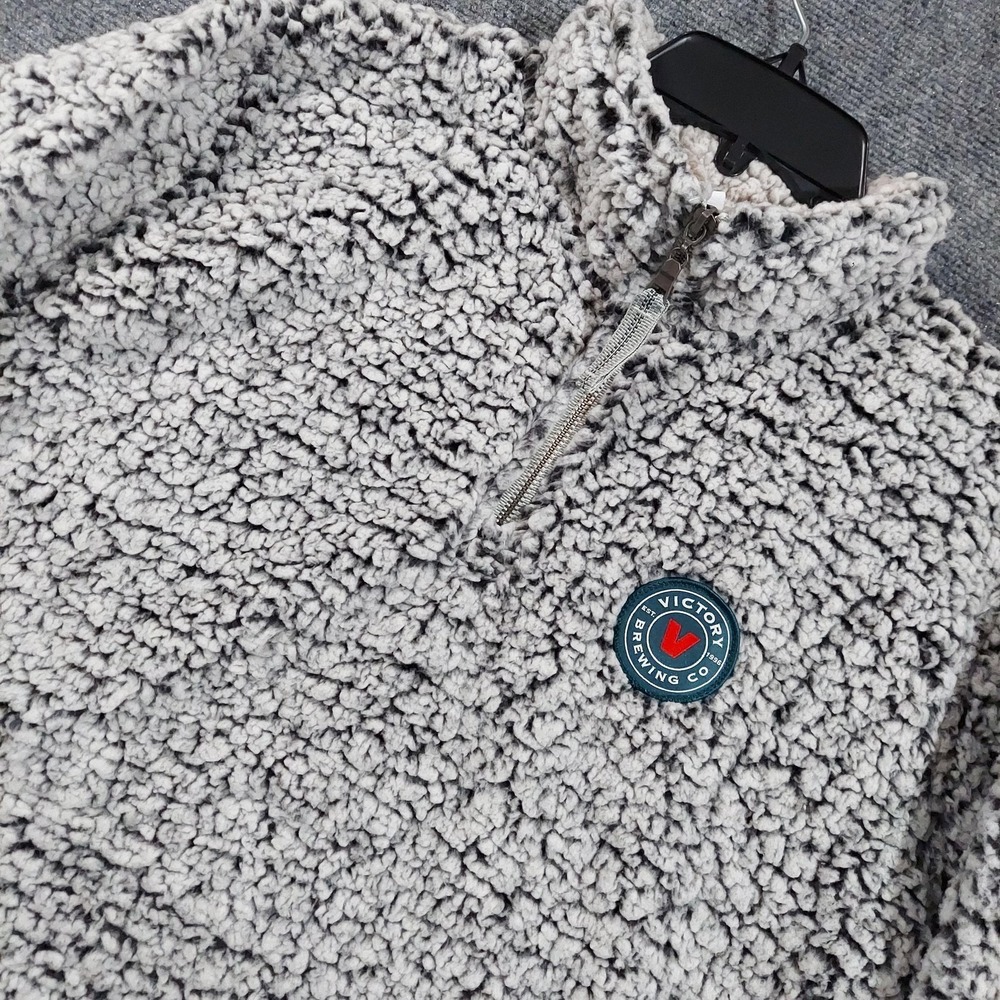 Victory Brewing Company Jacket Mens XL Gray Sherpa Fleece 1/4 Zip Pullover